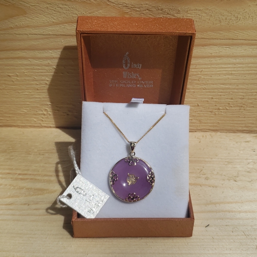 Genuine Jade Purple Good Lick Circle Pendant Chain - Picture 2 of 3